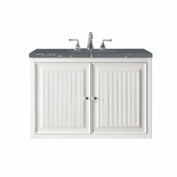James Martin E645-V30-GW-3PBL 30" Vanity Glossy White w/ 3 CM Parisien Bleu Top