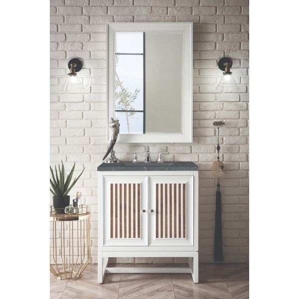 James Martin E645-V30-GW-3PBL 30" Vanity Glossy White w/ 3 CM Parisien Bleu Top