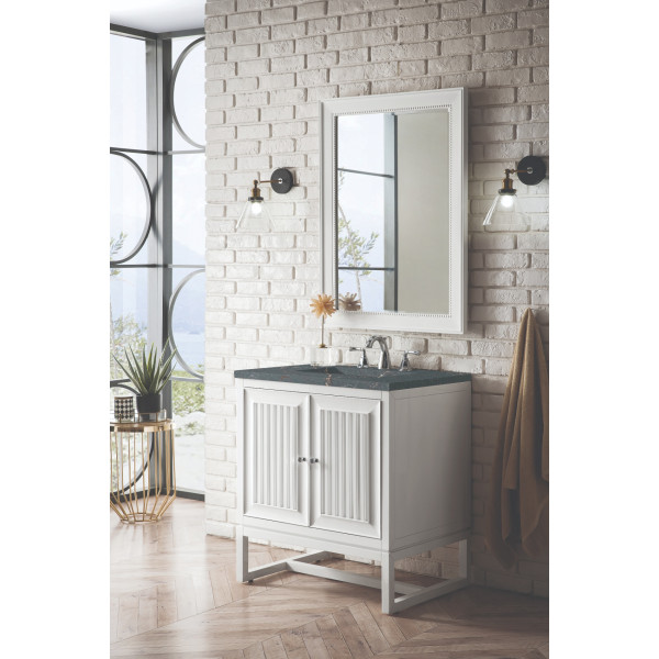 James Martin E645-V30-GW-3PBL 30" Vanity Glossy White w/ 3 CM Parisien Bleu Top