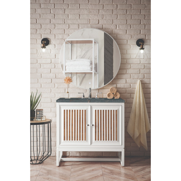 James Martin E645-V36-GW-3PBL 36" Vanity Glossy White w/ 3 CM Parisien Bleu Top