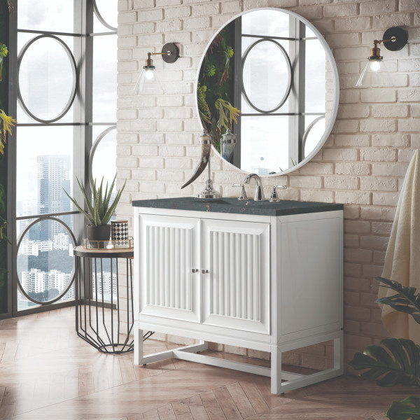 James Martin E645-V36-GW-3PBL 36" Vanity Glossy White w/ 3 CM Parisien Bleu Top