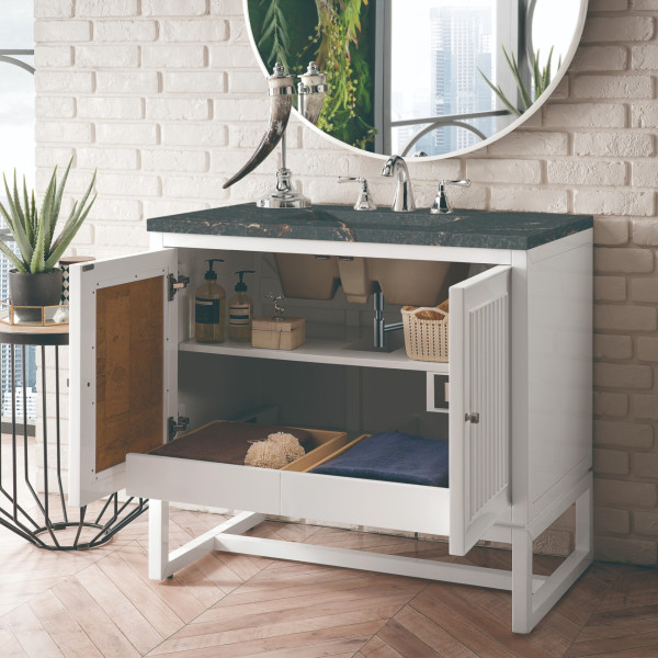 James Martin E645-V36-GW-3PBL 36" Vanity Glossy White w/ 3 CM Parisien Bleu Top
