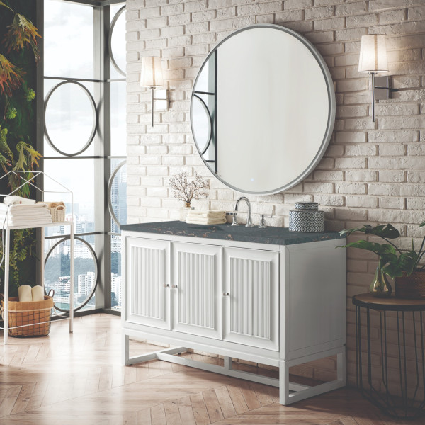 James Martin E645-V48-GW-3PBL 48" Vanity Glossy White w/ 3 CM Parisien Bleu Top
