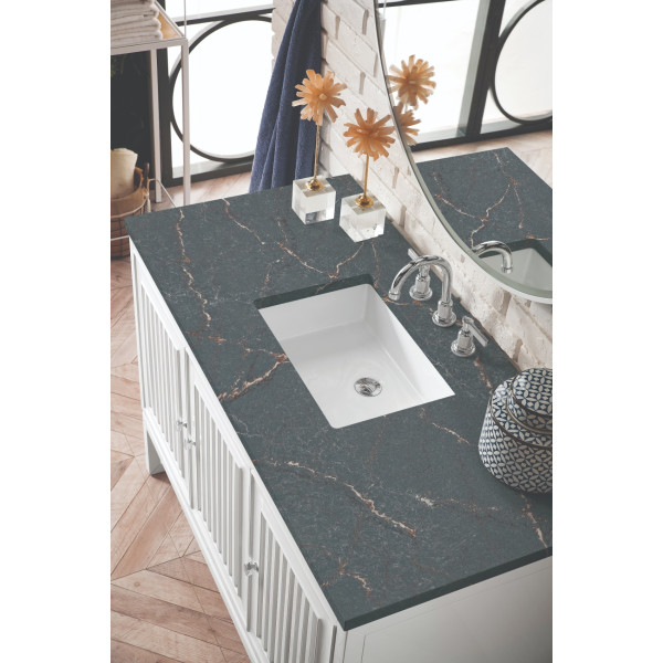 James Martin E645-V48-GW-3PBL 48" Vanity Glossy White w/ 3 CM Parisien Bleu Top