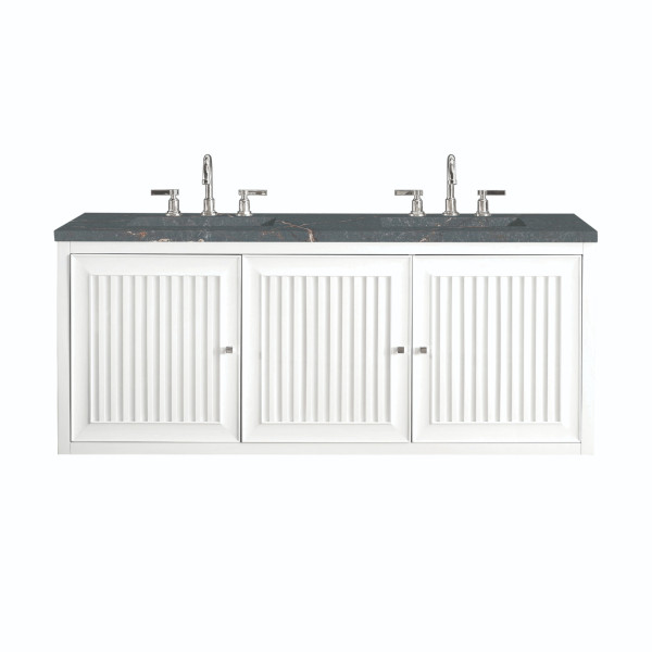 James Martin E645-V60D-GW-3PBL 60" Vanity Glossy White w/ Parisien Bleu Top