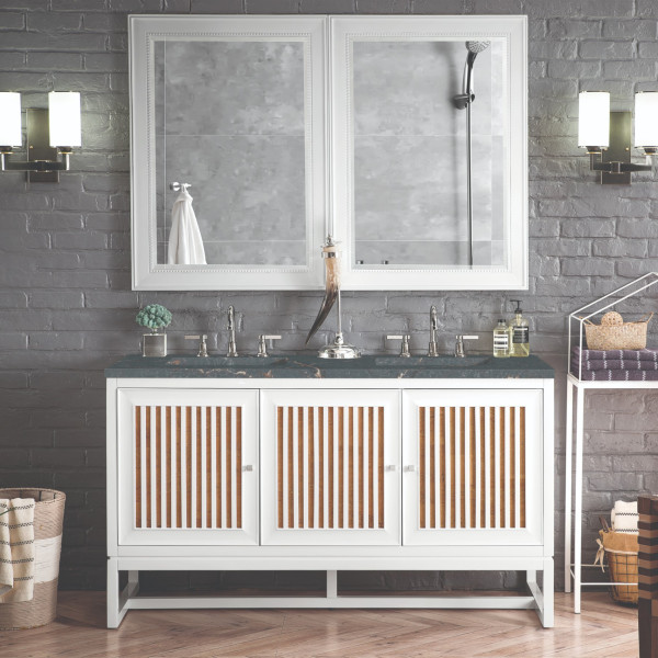 James Martin E645-V60D-GW-3PBL 60" Vanity Glossy White w/ Parisien Bleu Top