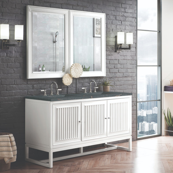 James Martin E645-V60D-GW-3PBL 60" Vanity Glossy White w/ Parisien Bleu Top