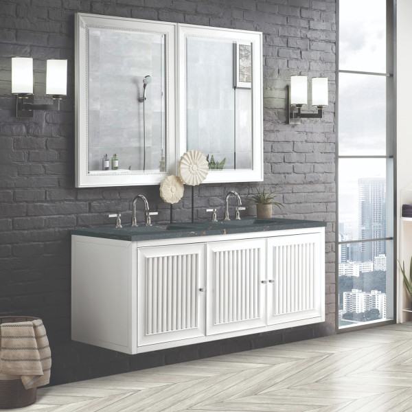 James Martin E645-V60D-GW-3PBL 60" Vanity Glossy White w/ Parisien Bleu Top