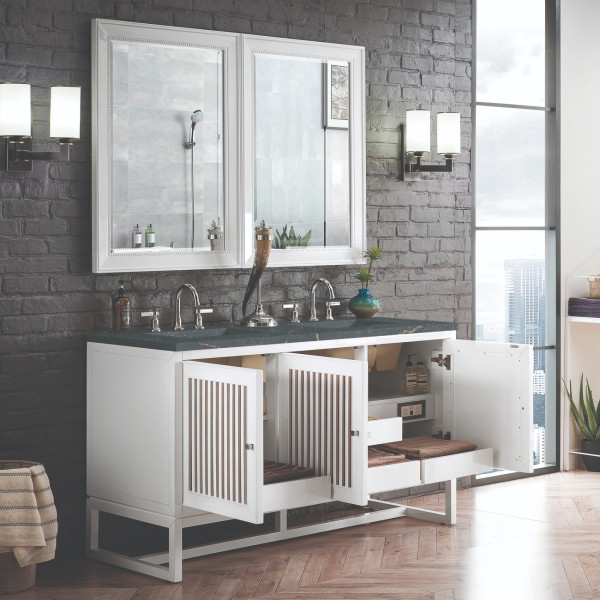 James Martin E645-V60D-GW-3PBL 60" Vanity Glossy White w/ Parisien Bleu Top