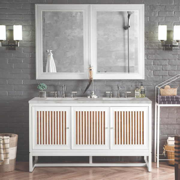 James Martin E645-V60D-GW-3VSL 60" Vanity Glossy White w/ Victorian Silver Top