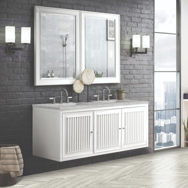 James Martin E645-V60D-GW-3VSL 60" Vanity Glossy White w/ Victorian Silver Top