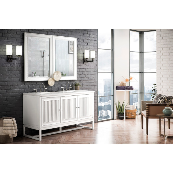 James Martin E645-V60D-GW-3WZ Double Vanity Cabinet Glossy White w/ Quartz Top
