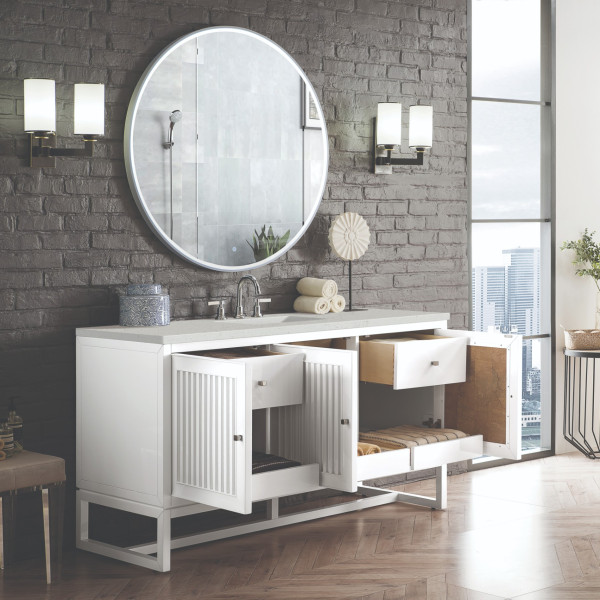 James Martin E645-V60S-GW-3LDL 60" Vanity Glossy White w/ 3 CM Lime Delight Top