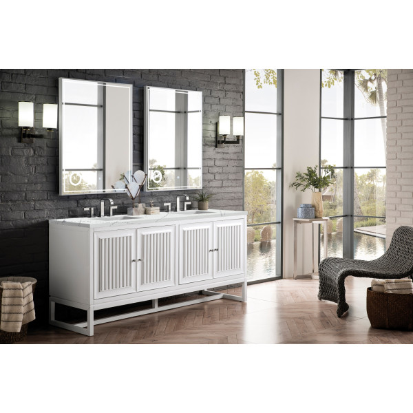 James Martin E645-V72-GW-3ENC 72" Double Vanity Cabinet Glossy White w/ 3 CM Top