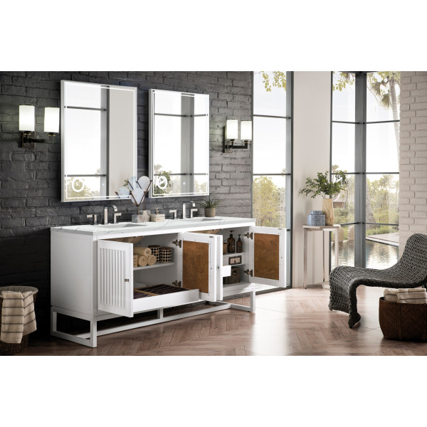 James Martin E645-V72-GW-3ENC 72" Double Vanity Cabinet Glossy White w/ 3 CM Top
