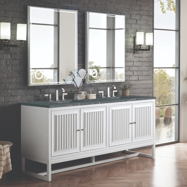 James Martin E645-V72-GW-3PBL 72" Vanity Glossy White w/ 3 CM Parisien Bleu Top