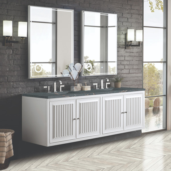 James Martin E645-V72-GW-3PBL 72" Vanity Glossy White w/ 3 CM Parisien Bleu Top