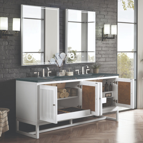 James Martin E645-V72-GW-3PBL 72" Vanity Glossy White w/ 3 CM Parisien Bleu Top