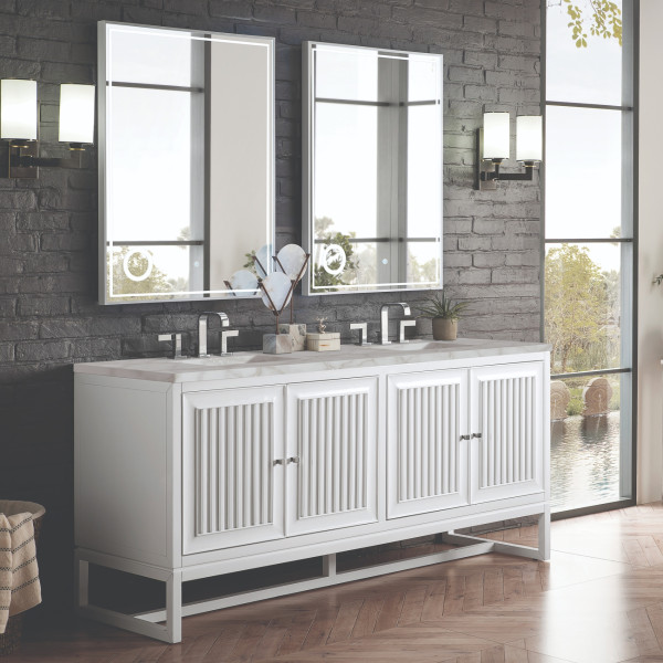 James Martin E645-V72-GW-3VSL 72" Vanity Glossy White w/ Victorian Silver Top