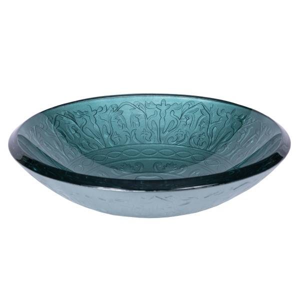Eden Bath EB_GS03 Teal Glass Bathroom Vessel Sink with Embossed Pattern