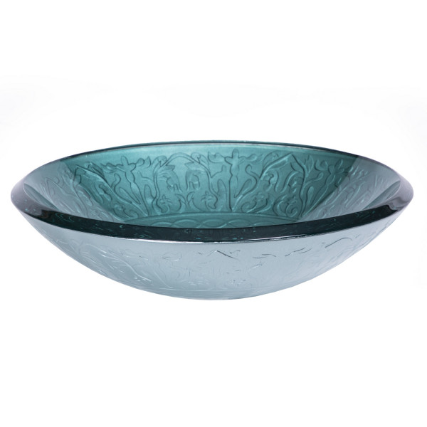 Eden Bath EB_GS03 Teal Glass Bathroom Vessel Sink with Embossed Pattern