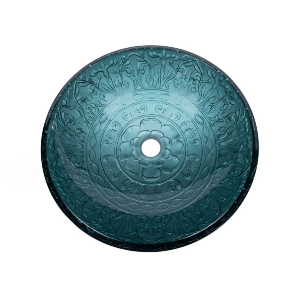 Eden Bath EB_GS03 Teal Glass Bathroom Vessel Sink with Embossed Pattern