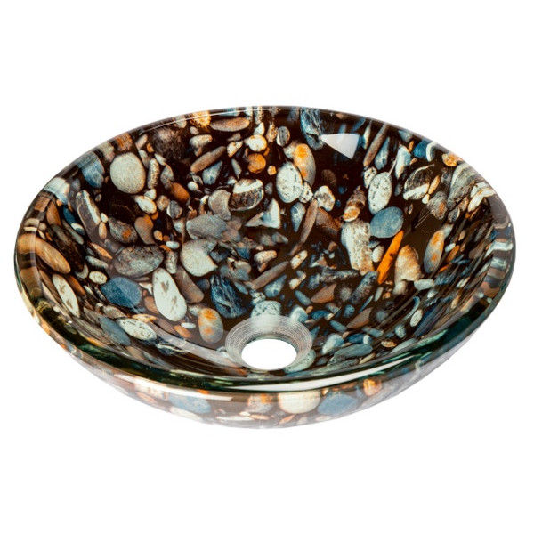 Eden Bath EB_GS39 Single Bowl Natural Pebble Pattern Glass Vessel Sink In Gray