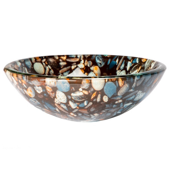 Eden Bath EB_GS39 Single Bowl Natural Pebble Pattern Glass Vessel Sink In Gray