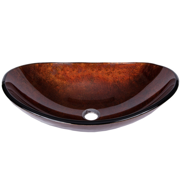 Eden Bath EB_GS40 Canoe Shaped Reflections Glass Vessel Sink In Red Copper