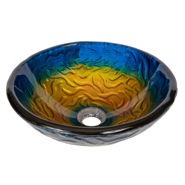 Eden Bath EB_GS41 Single Bowl True Planet Tempered Glass Vessel Sink In Blue