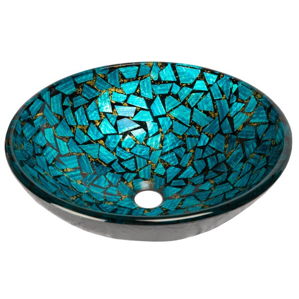 Eden Bath EB_GS60 Blue and Gold Mosaic Round Glass Vessel Sink
