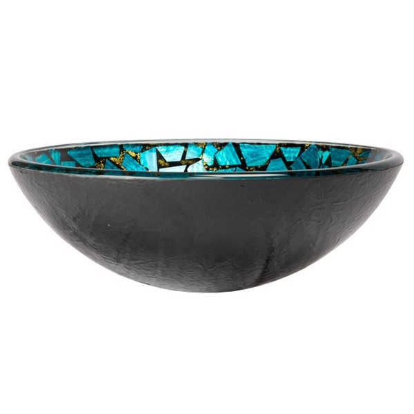 Eden Bath EB_GS60 Blue and Gold Mosaic Round Glass Vessel Sink