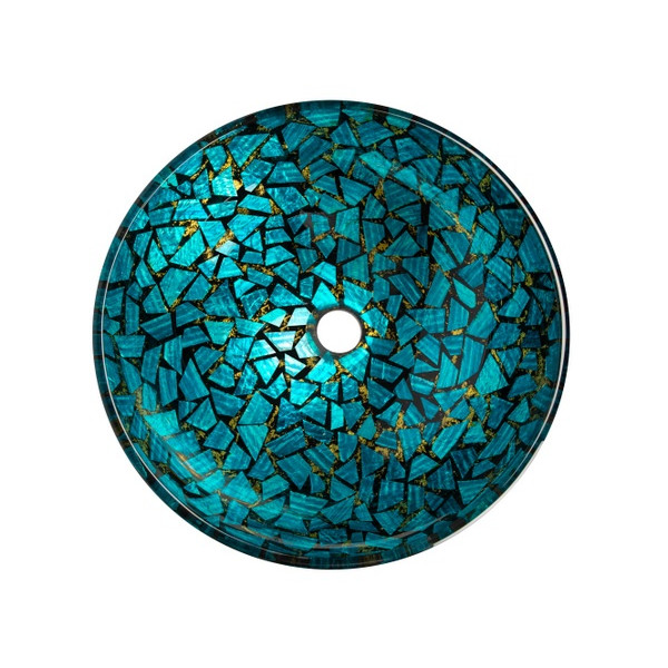 Eden Bath EB_GS60 Blue and Gold Mosaic Round Glass Vessel Sink