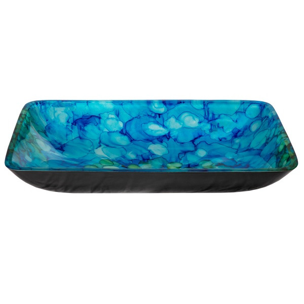 Eden Bath EB_GS62 Blue and Green Water Lilies Rectangular Glass Vessel Sink
