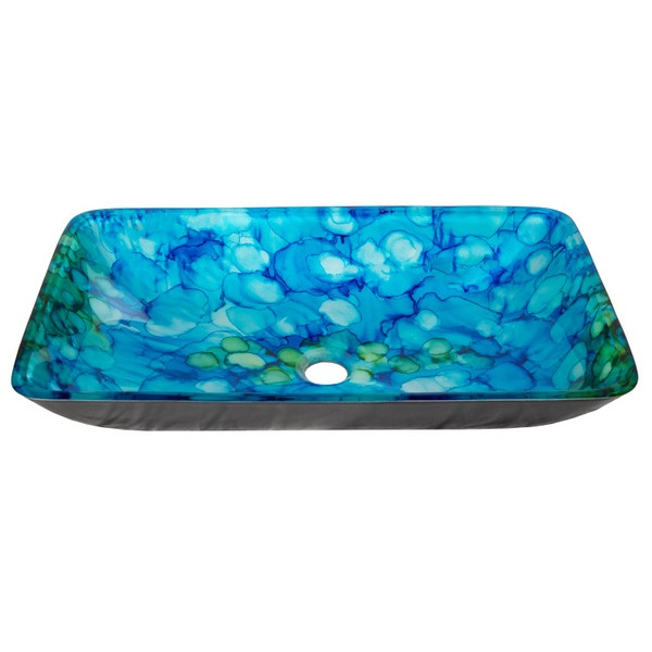 Eden Bath EB_GS62 Blue and Green Water Lilies Rectangular Glass Vessel Sink