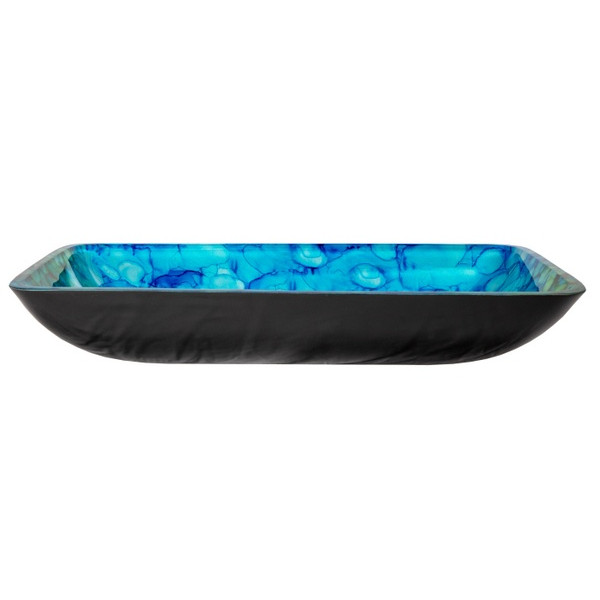 Eden Bath EB_GS62 Blue and Green Water Lilies Rectangular Glass Vessel Sink