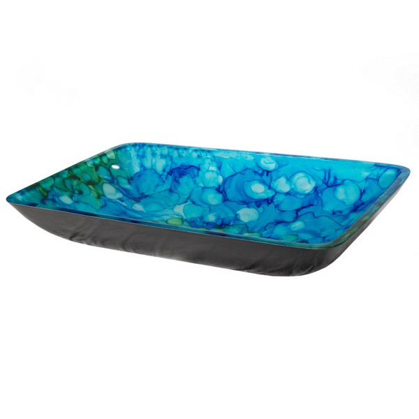 Eden Bath EB_GS62 Blue and Green Water Lilies Rectangular Glass Vessel Sink