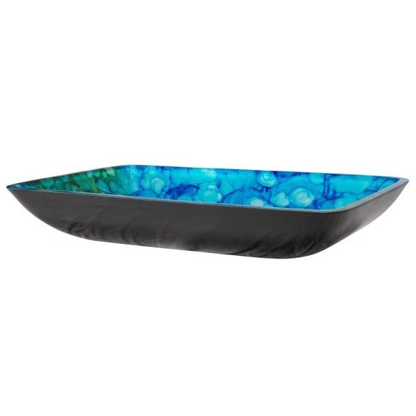Eden Bath EB_GS62 Blue and Green Water Lilies Rectangular Glass Vessel Sink