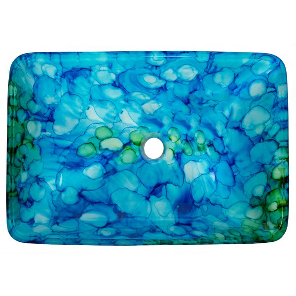 Eden Bath EB_GS62 Blue and Green Water Lilies Rectangular Glass Vessel Sink