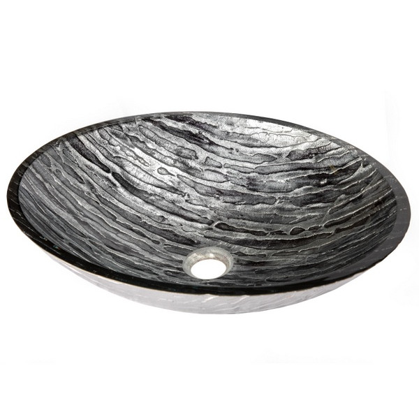 Eden Bath EB_GS64 Silver and Black Streaked Oval Glass Vessel Sink