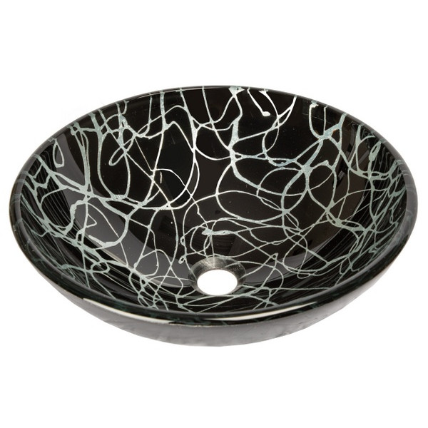 Eden Bath EB_GS65 Black and Silver Streamers Round Glass Vessel Sink