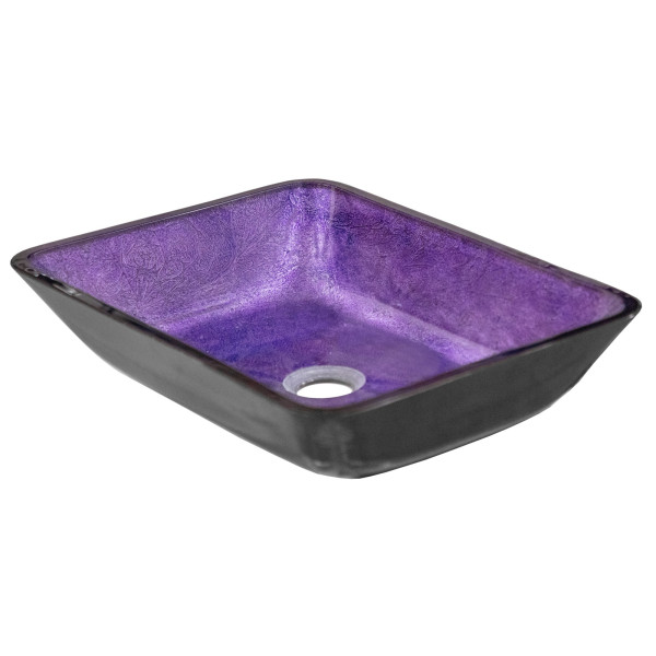 Eden Bath EB_GS81 Rectangular Purple Foil Glass Vessel Sink with Black Exterior
