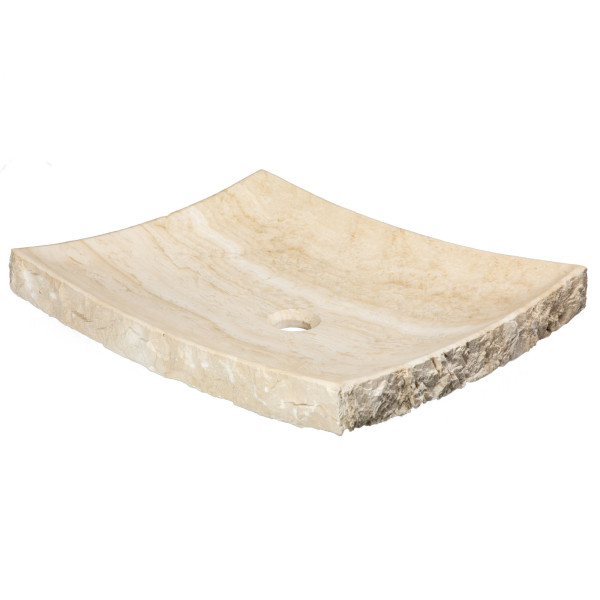 Eden Bath EB_S014WT-P White Travertine Large Zen Sink- Chiseled on Exterior