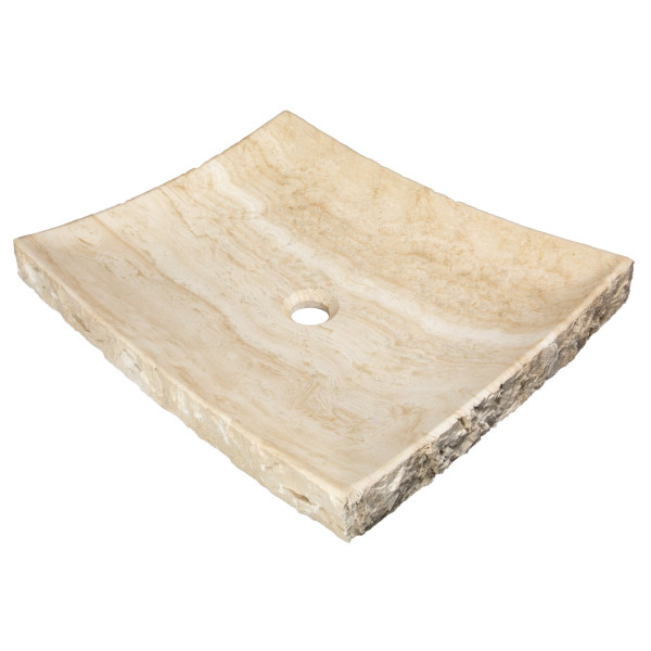 Eden Bath EB_S014WT-P White Travertine Large Zen Sink- Chiseled on Exterior