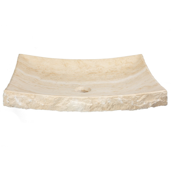 Eden Bath EB_S014WT-P White Travertine Large Zen Sink- Chiseled on Exterior