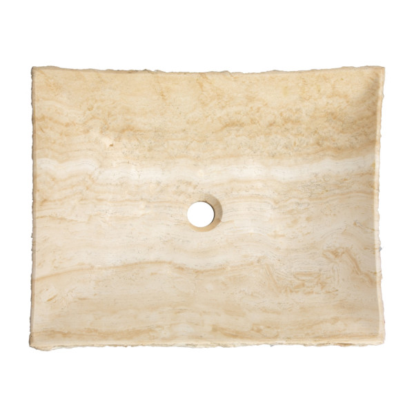 Eden Bath EB_S014WT-P White Travertine Large Zen Sink- Chiseled on Exterior