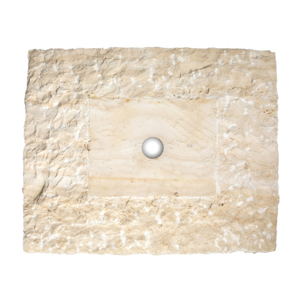 Eden Bath EB_S014WT-P White Travertine Large Zen Sink- Chiseled on Exterior