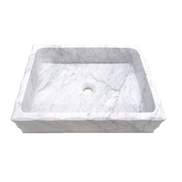 Eden Bath EB_S037CW-H Antique Rectangular Vessel Sink Honed White Carrara Marble