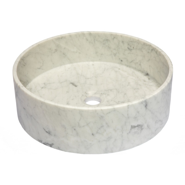 Eden Bath EB_S053CW-H Thin Lip Round Column Vessel Sink - Carrara Marble