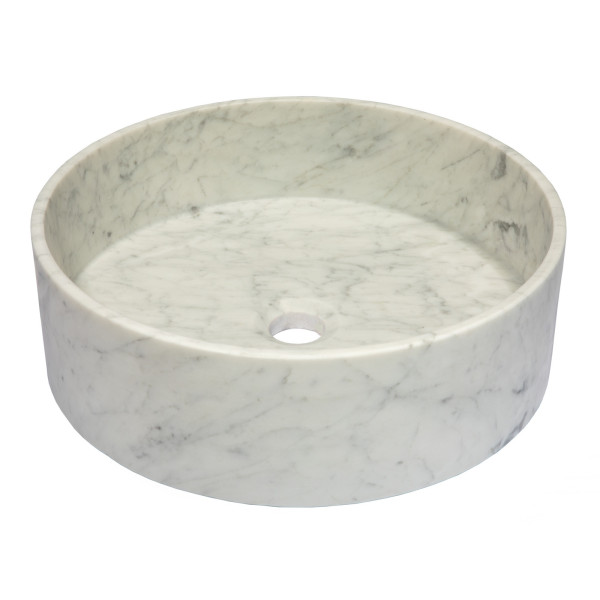 Eden Bath EB_S053CW-H Thin Lip Round Column Vessel Sink - Carrara Marble